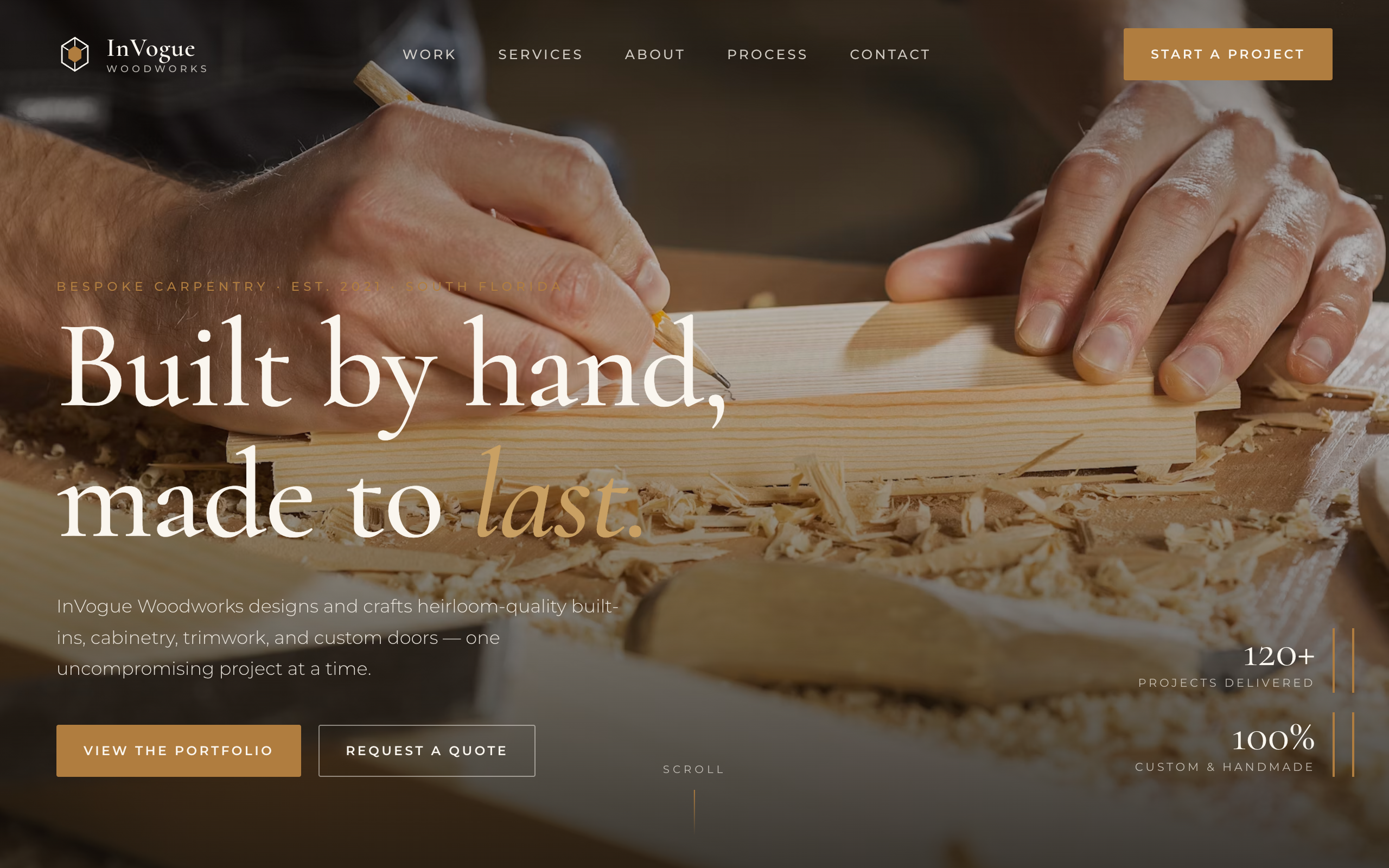 InVogue Woodworks carpentry website homepage