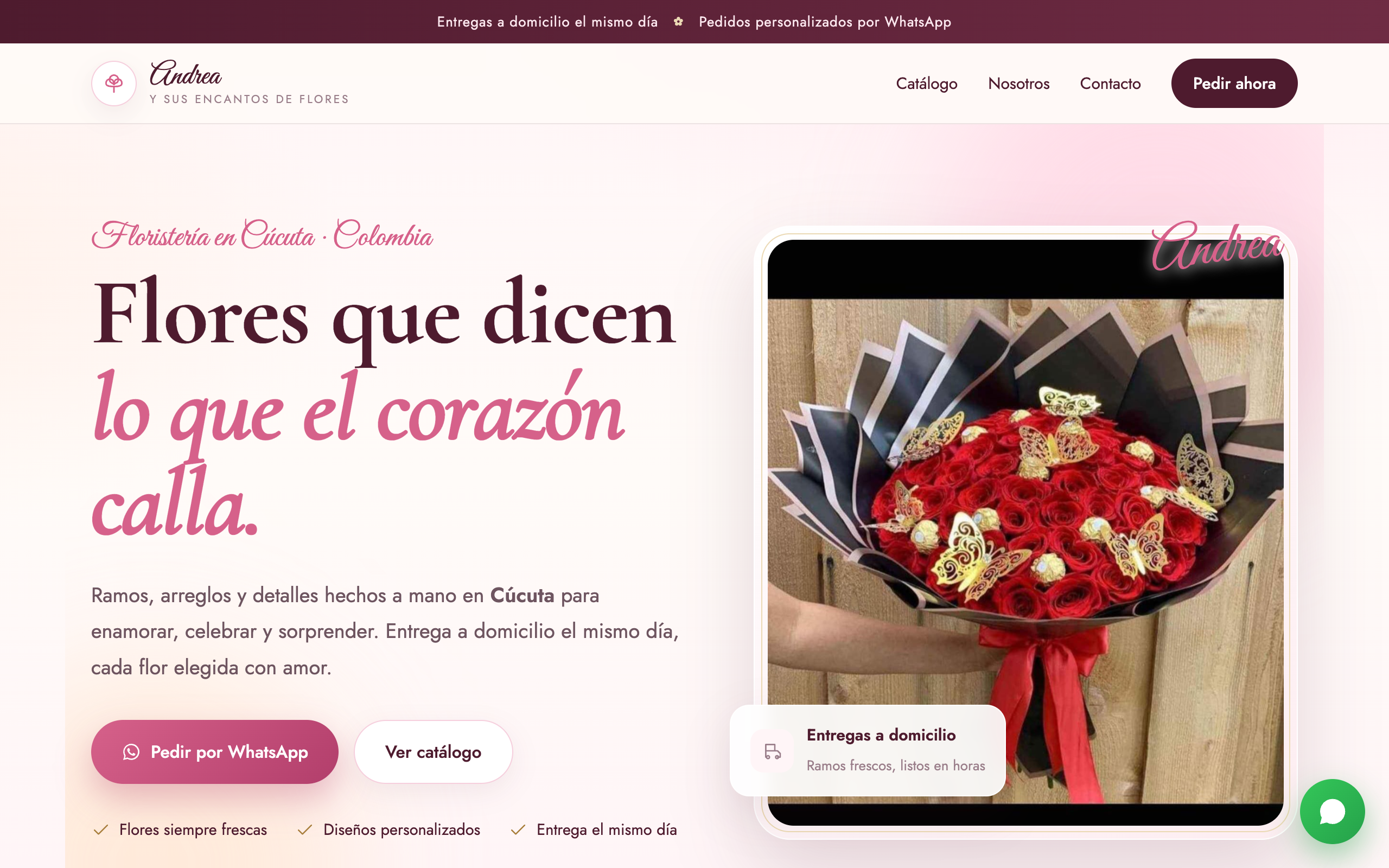 Petalos Amor florist website homepage